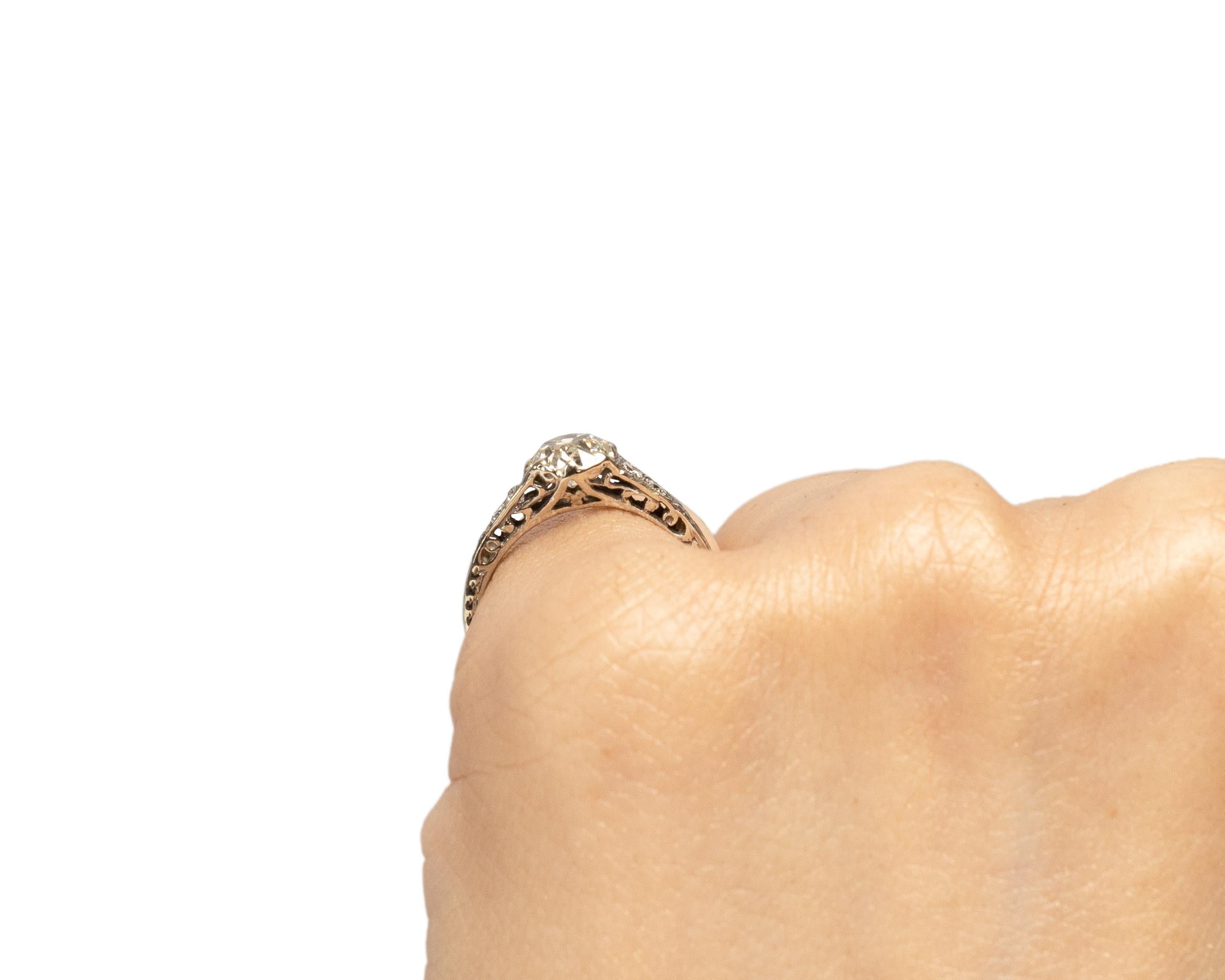 Bague de fiançailles en or jaune 14 carats certifiée GIA avec un diamant Art déco de 0,86 carat en vente 1