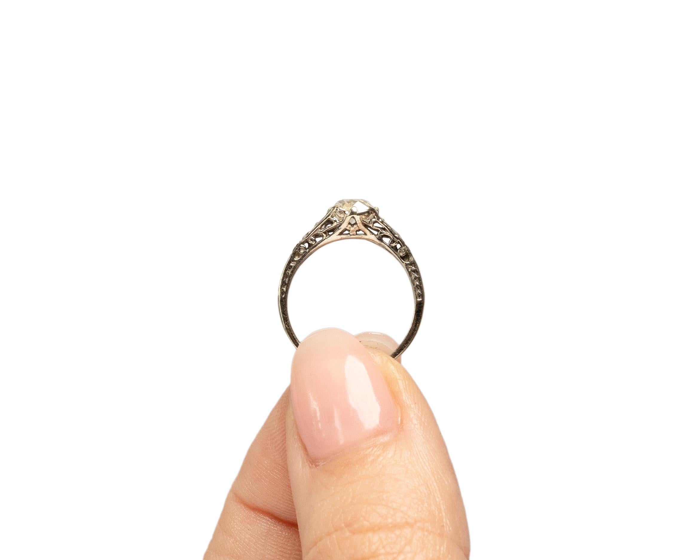 Bague de fiançailles en or jaune 14 carats certifiée GIA avec un diamant Art déco de 0,86 carat en vente 3