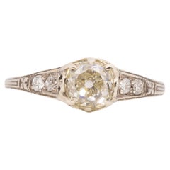 Gia Certified .86 Carat Art Deco Diamond 14 Karat Yellow Gold Engagement Ring