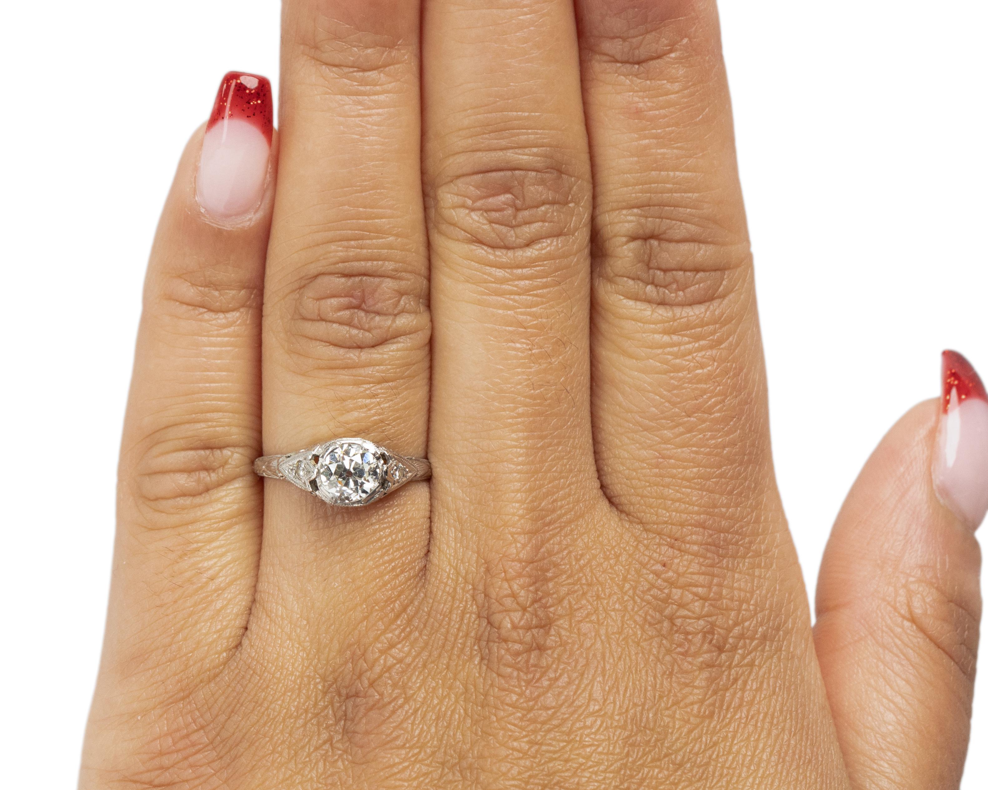 GIA Certified .86 Carat Art Deco Diamond Platinum Engagement Ring In Good Condition For Sale In Atlanta, GA