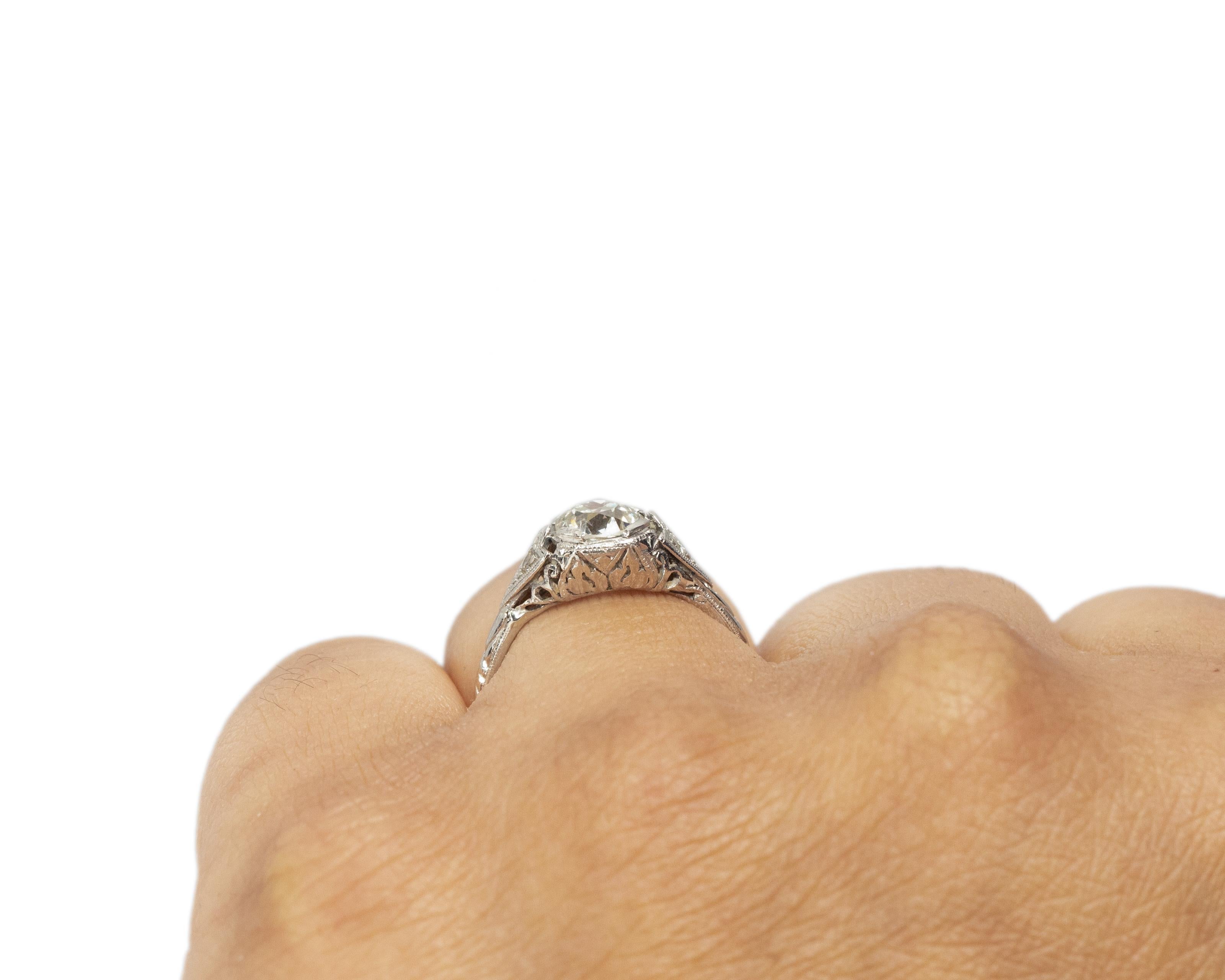 Women's GIA Certified .86 Carat Art Deco Diamond Platinum Engagement Ring For Sale