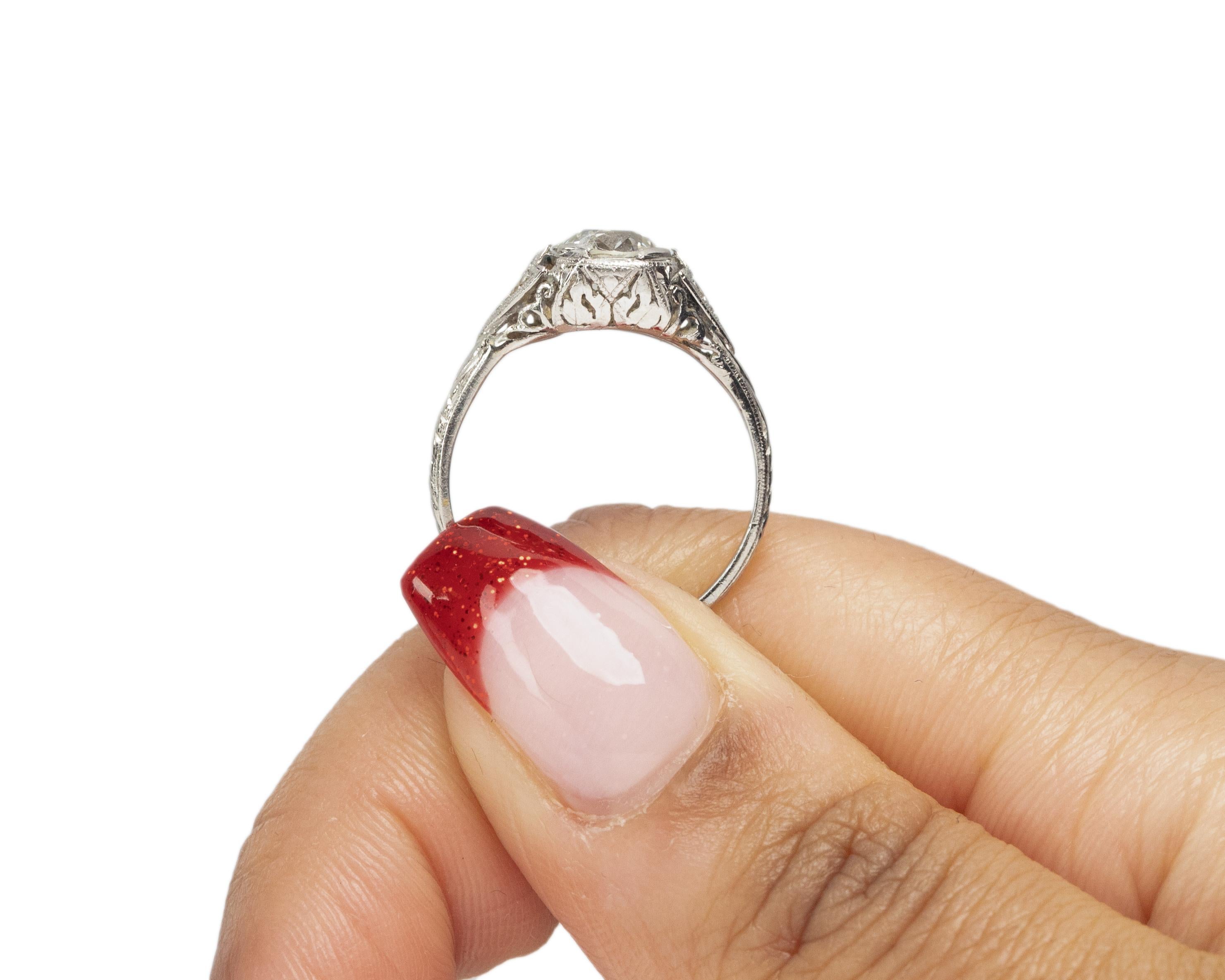 GIA Certified .86 Carat Art Deco Diamond Platinum Engagement Ring For Sale 2