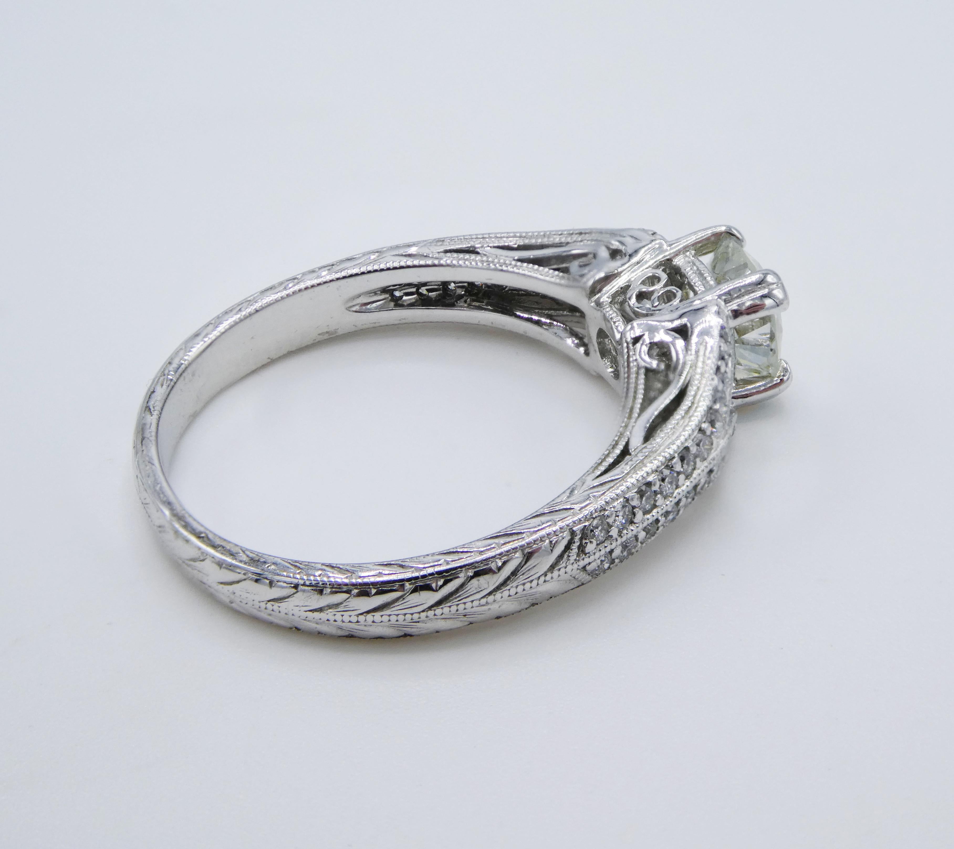 Women's GIA Certified .86 Carat Old European Cut M VS2 Diamond Platinum Engagement Ring