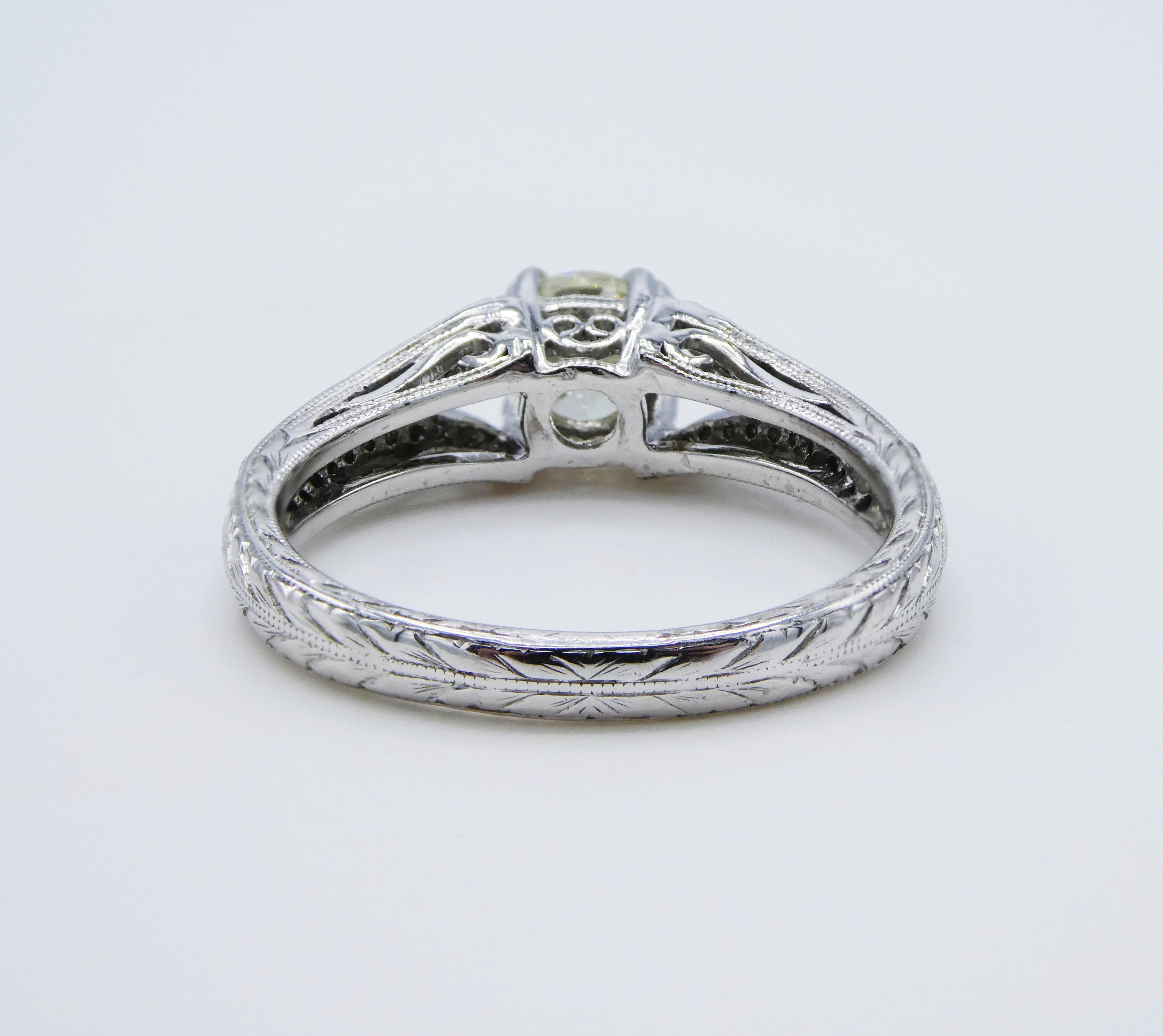 GIA Certified .86 Carat Old European Cut M VS2 Diamond Platinum Engagement Ring 1