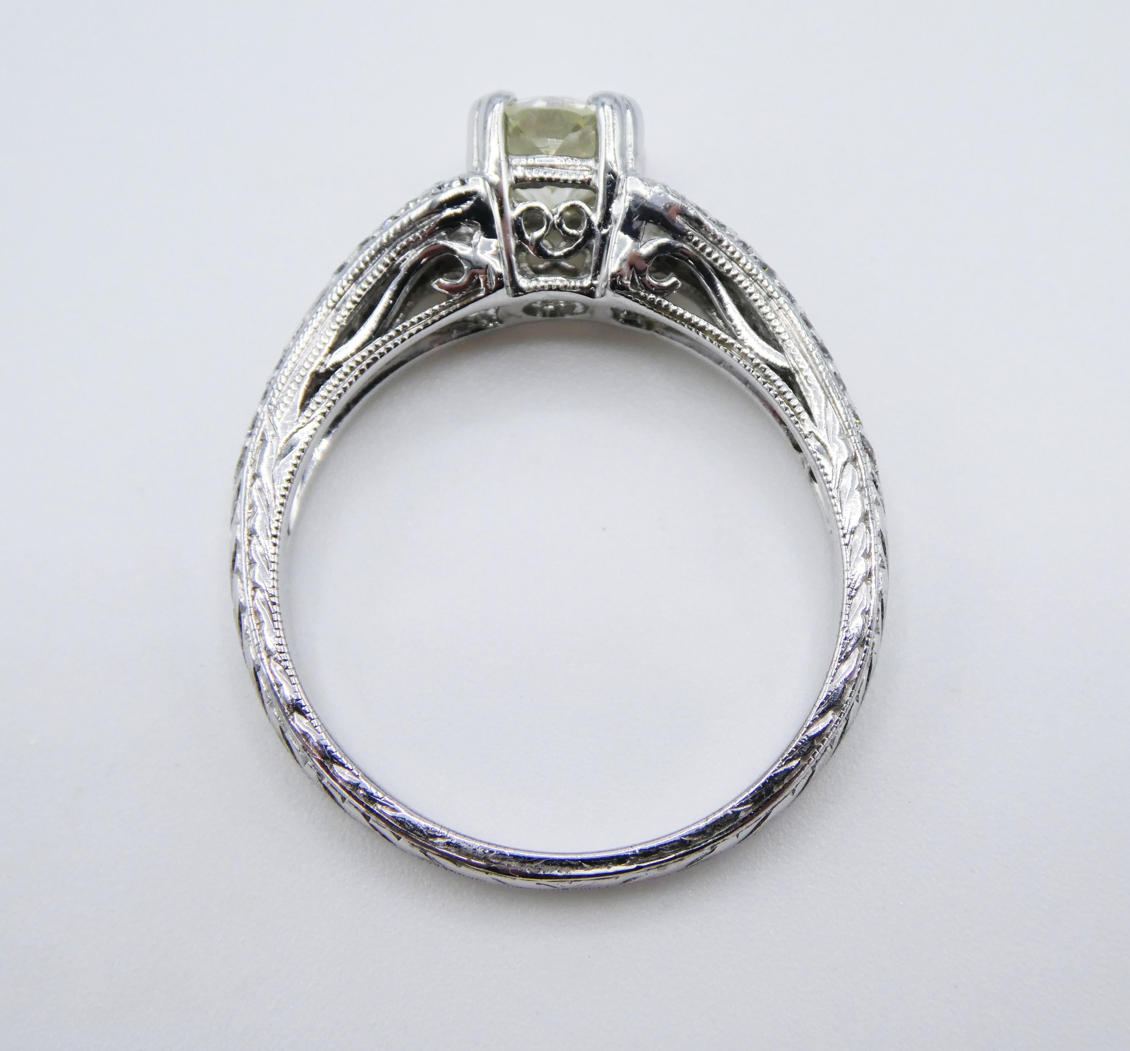 GIA Certified .86 Carat Old European Cut M VS2 Diamond Platinum Engagement Ring 2