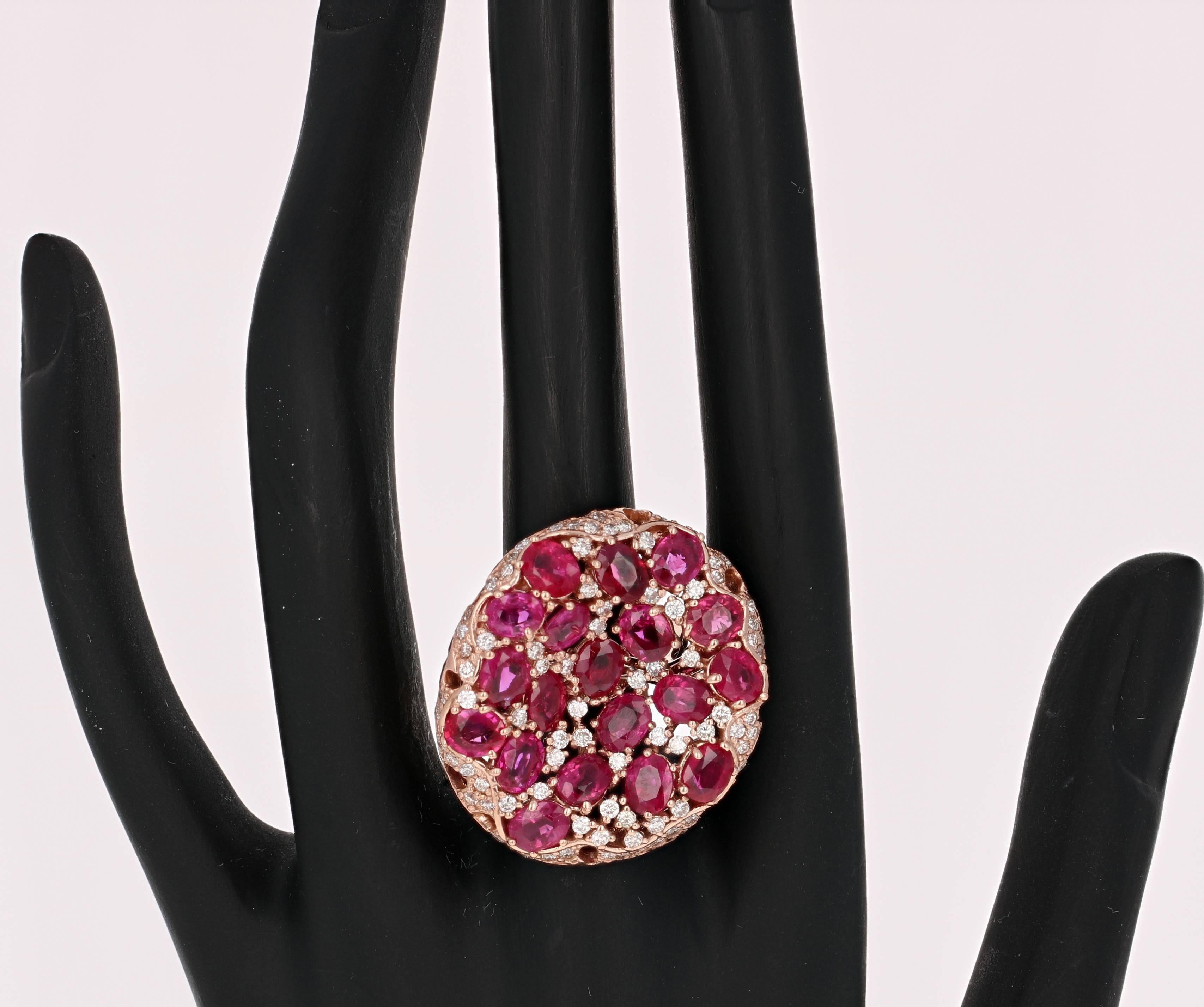 Oval Cut GIA Certified 8.60 Carat Ruby Diamond Cocktail Rose Gold Ring