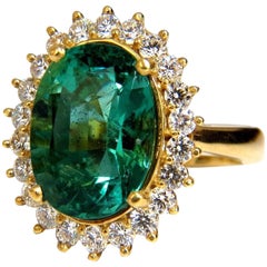 Used GIA Certified 8.60ct natural green emerald diamonds ring 18kt "F1" Halo Prime