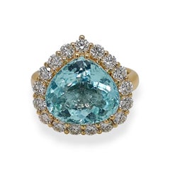 GIA Certified 8.61 Carat Paraiba Tourmaline Round Diamond Yellow Gold Ring
