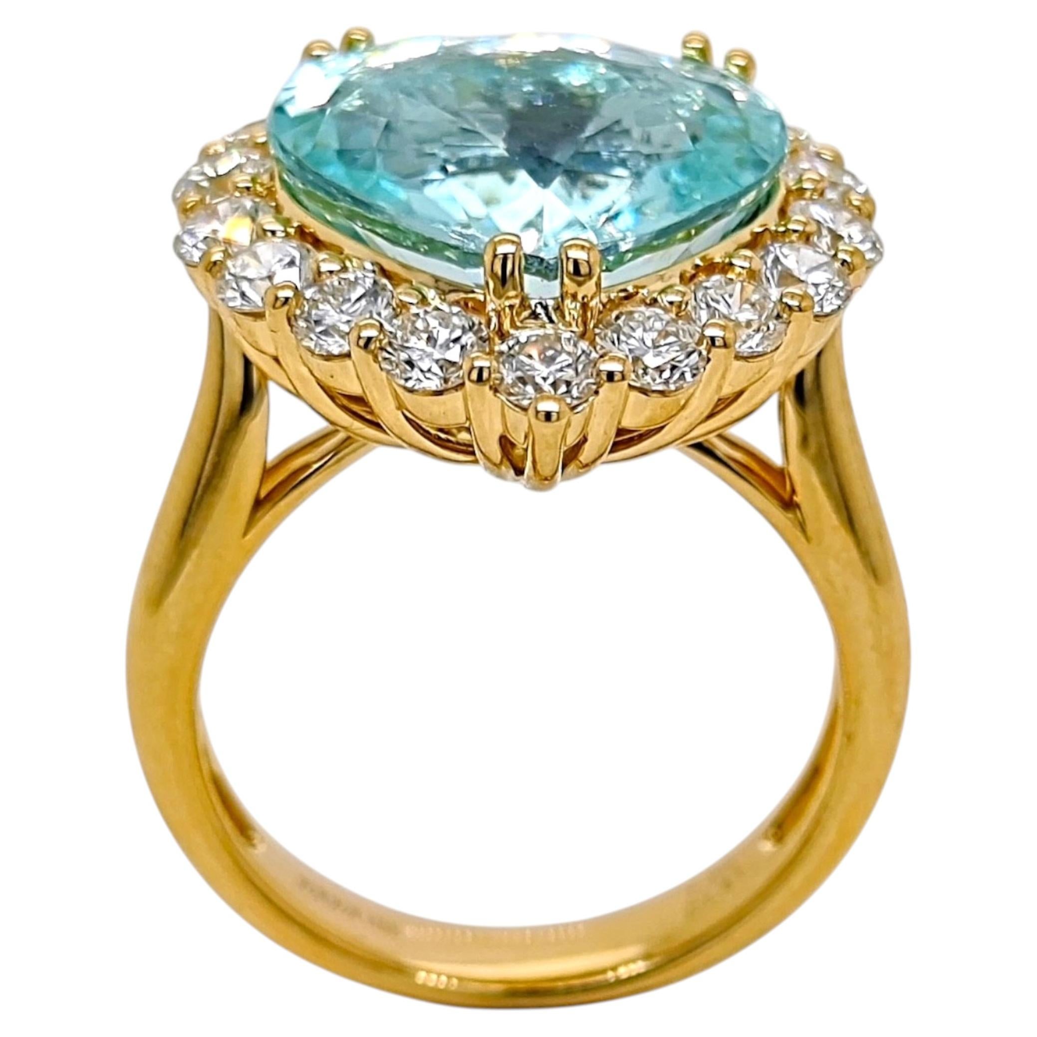 GIA Certified 8.61 Carat Paraiba Tourmaline Round Diamond Yellow Gold Ring