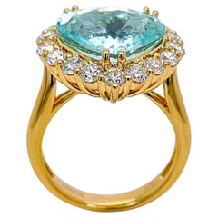 GIA Certified 8.61 Carat Paraiba Tourmaline Round Diamond Yellow Gold Ring