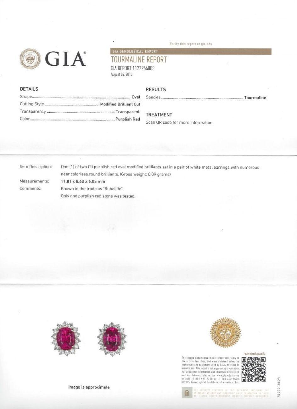 Boucles d'oreilles en or 18 carats rubellite et diamant certifiées GIA de 8,63 carats Bon état - En vente à Pasadena, CA