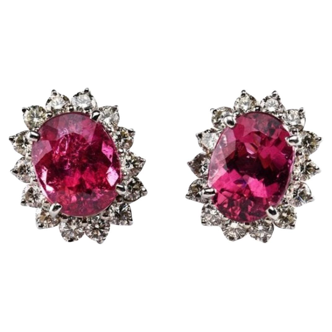 GIA Certified 8.63 Carat Rubellite and Diamond Earrings in 18K Gold