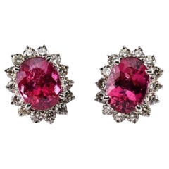 GIA Certified 8.63 Carat Rubellite and Diamond Earrings in 18K Gold