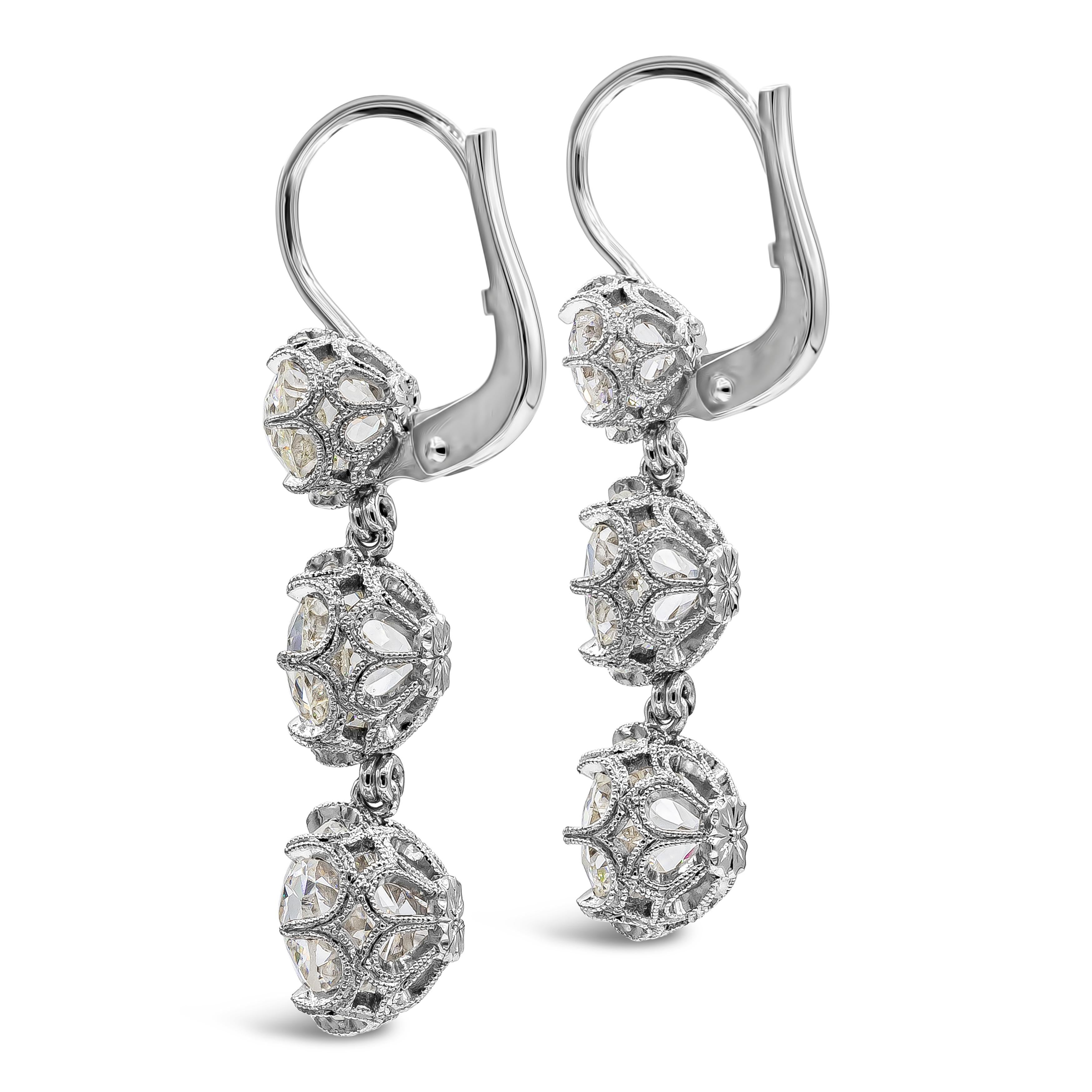 Art déco Boucles d'oreilles pendantes anciennes en diamants taille vieille mine de 8,64 carats au total, certifiés GIA en vente