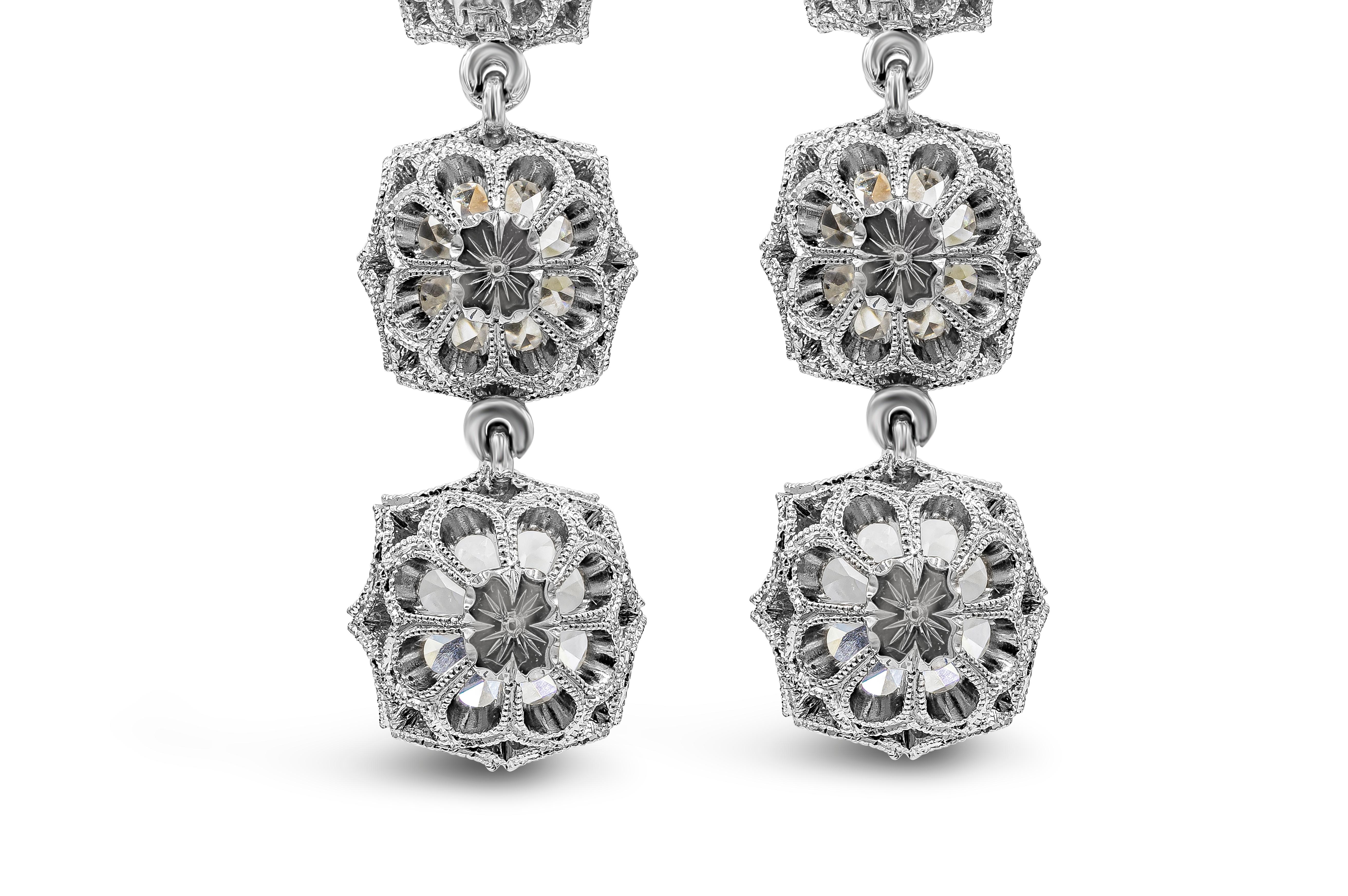 Boucles d'oreilles pendantes anciennes en diamants taille vieille mine de 8,64 carats au total, certifiés GIA Pour femmes en vente