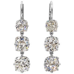 GIA Certified 8.64 Carats Total Old Mine Cut Diamond Antique Drop Earrings