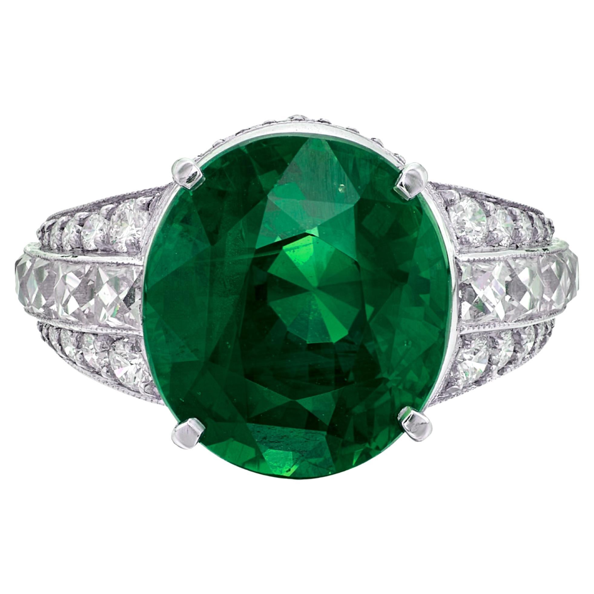 GIA Certified 8.64 Carat Vivid Emerald Diamond Platinum Ring