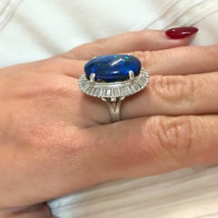 GIA Certified 8.69 Carat Cabochon Black Opal & Diamond in Platinum Cocktail Ring