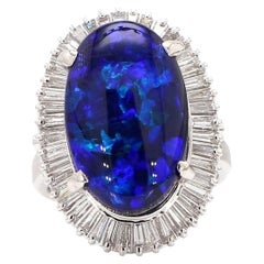 GIA Certified 8.69 Carat Cabochon Black Opal & Diamond in Platinum Cocktail Ring