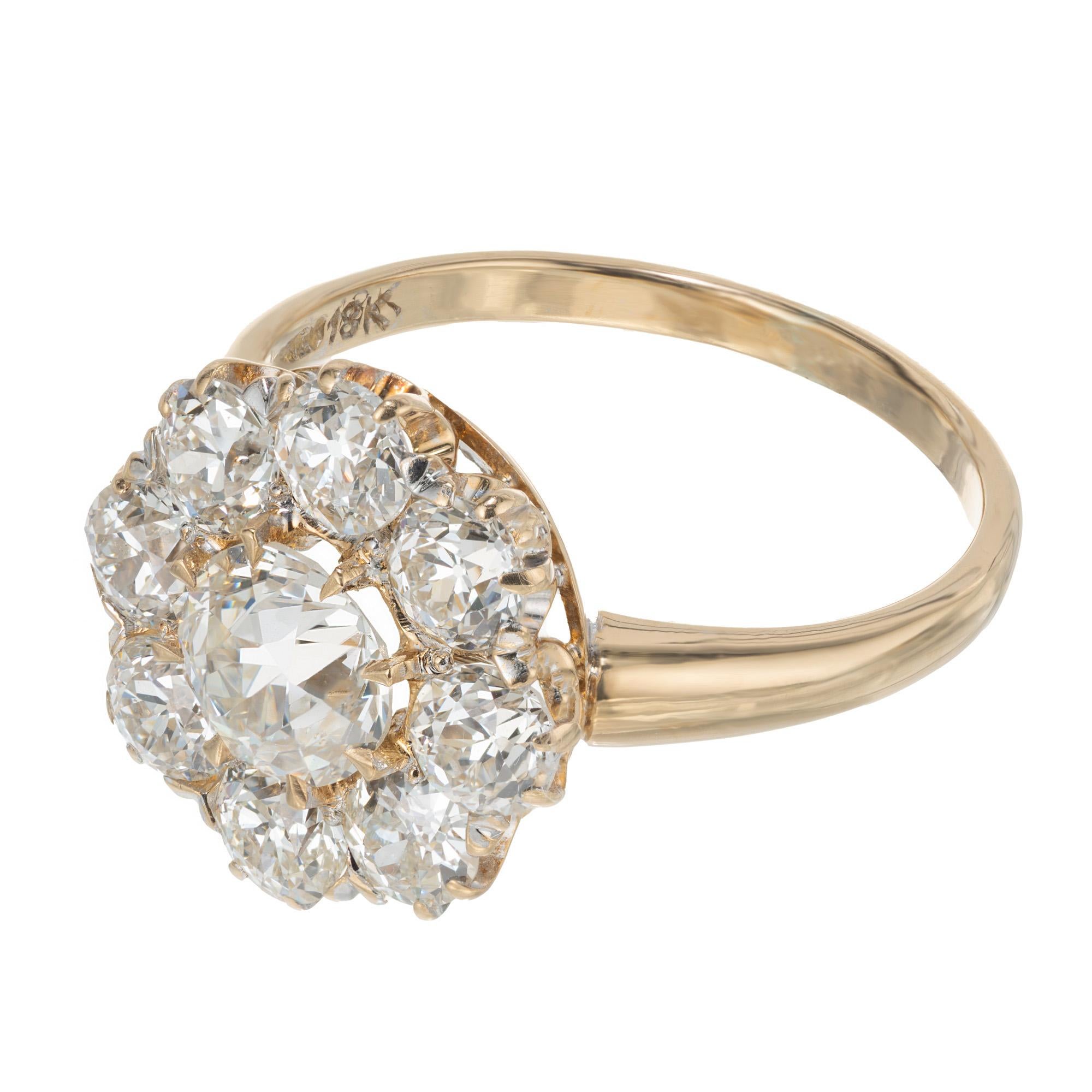 GIA-zertifizierter Verlobungsring mit87 Karat Diamant-Halo aus Gelbgold  (Alteuropäischer Schliff) im Angebot
