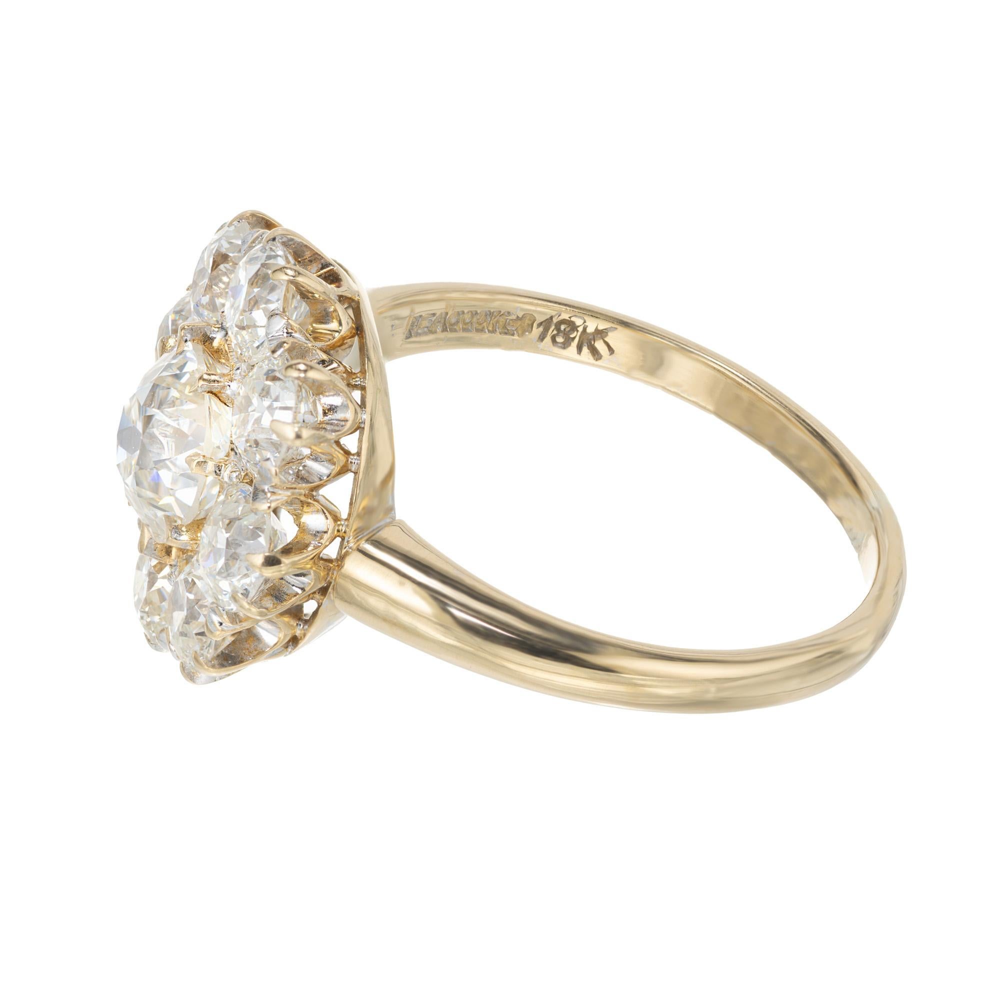 Women's GIA Certified .87 Carat Diamond Halo Yellow Gold Cluster Engagement Ring For Sale