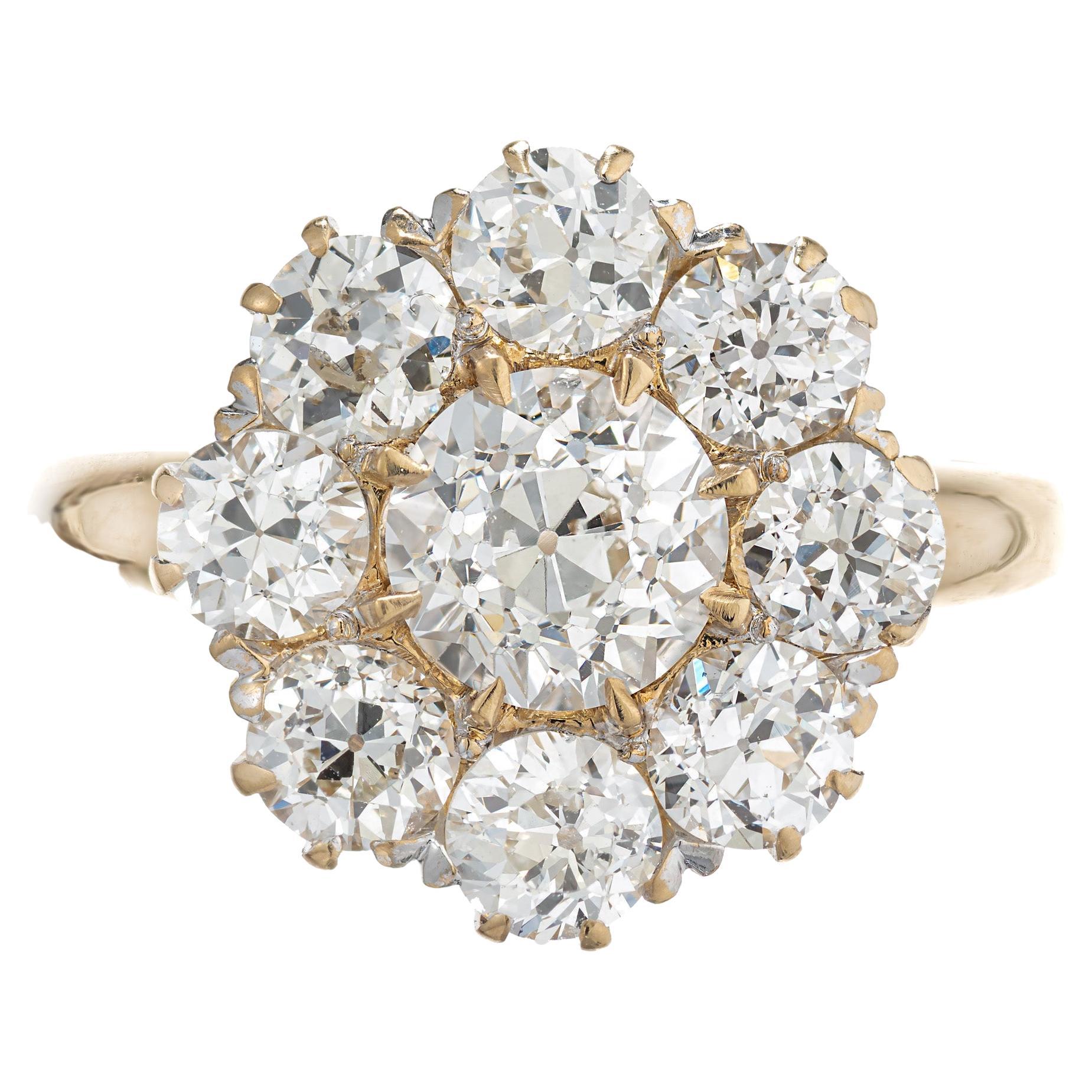 GIA Certified .87 Carat Diamond Halo Yellow Gold Cluster Engagement Ring For Sale