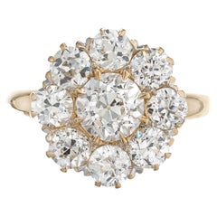 Antique GIA Certified .87 Carat Diamond Halo Yellow Gold Cluster Engagement Ring