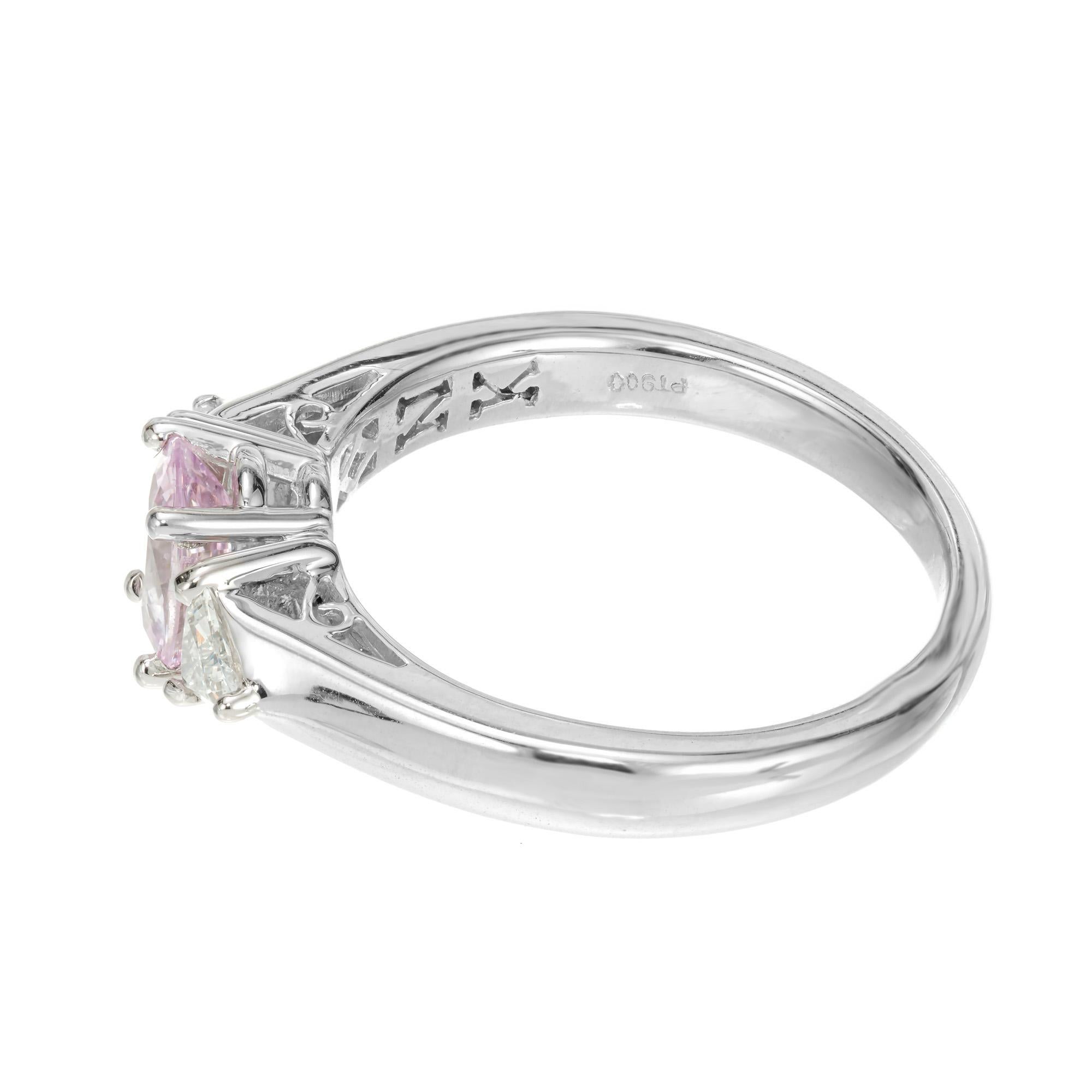 GIA Certified .87 Carat Pink Sapphire Platinum Engagement Ring In Good Condition For Sale In Stamford, CT