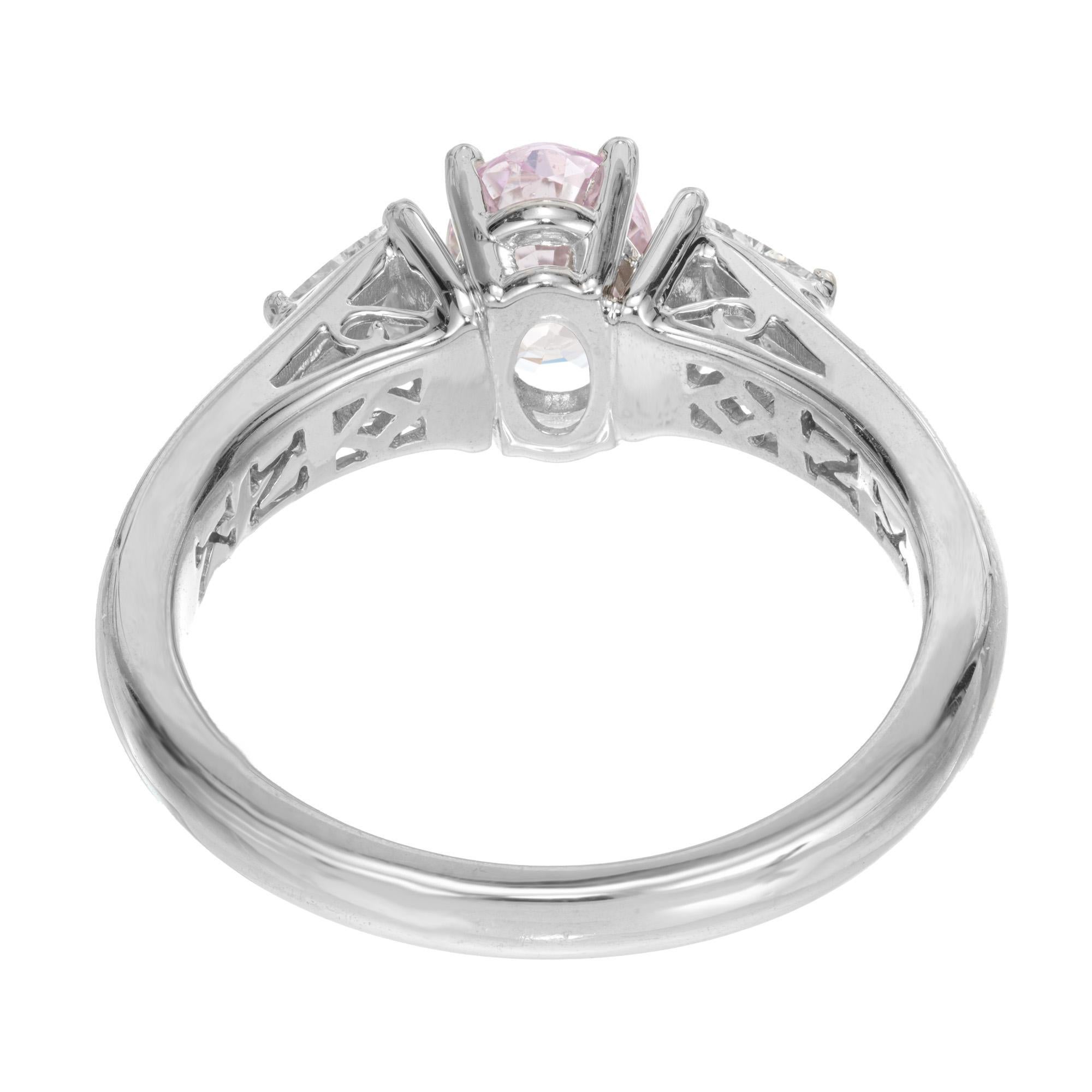 Women's GIA Certified .87 Carat Pink Sapphire Platinum Engagement Ring For Sale