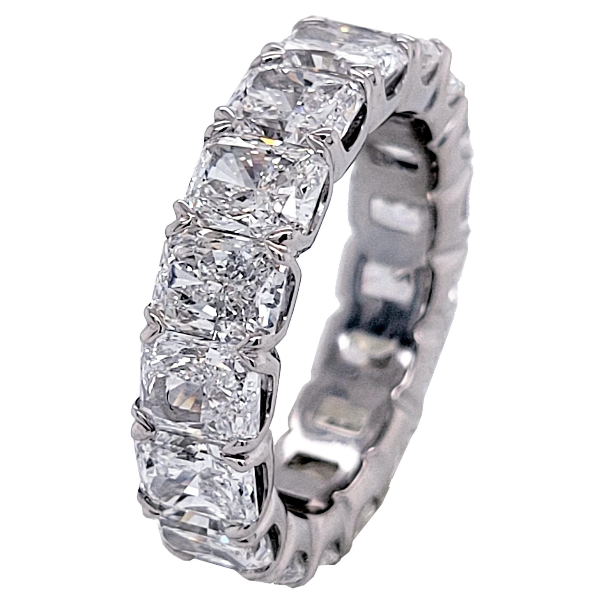 Bague d'éternité en platine avec diamants taille radiant de 8,71 carats, certifiés GIA en vente