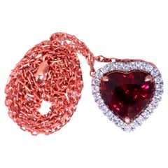 GIA Certified 8.72ct Natural Heart Garnet Halo Necklace 14kt Rhodolite 12400*