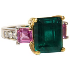 GIA Certified 8.73 Carat FLux Emerald Pink Sapphire Diamonds Ring 14 Karat*