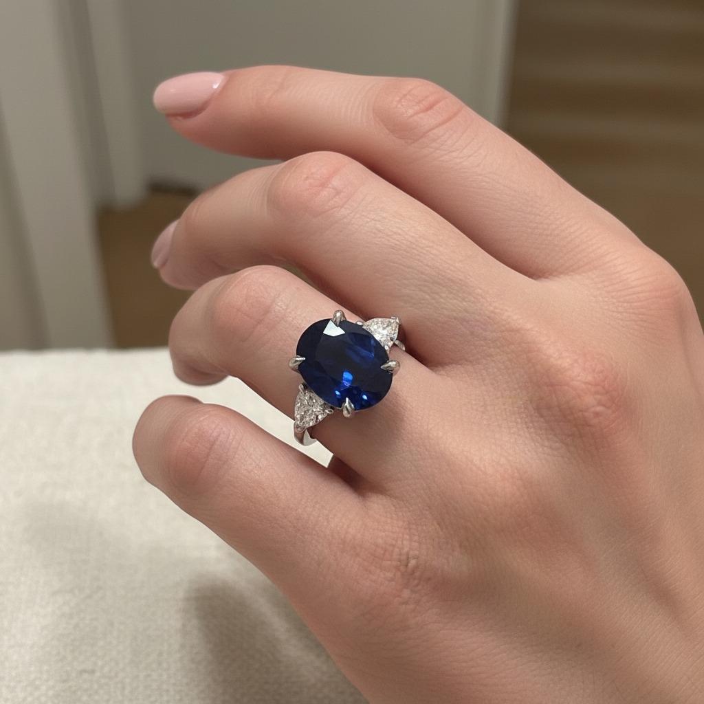 GIA zertifiziert 8,74 Karat ovalen blauen Saphir und Schild Diamant Platin-Ring (Moderne) im Angebot
