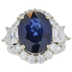 GIA Certified 8.74 Carat Oval Sapphire and Diamond Ring in 18 Karat White Gold