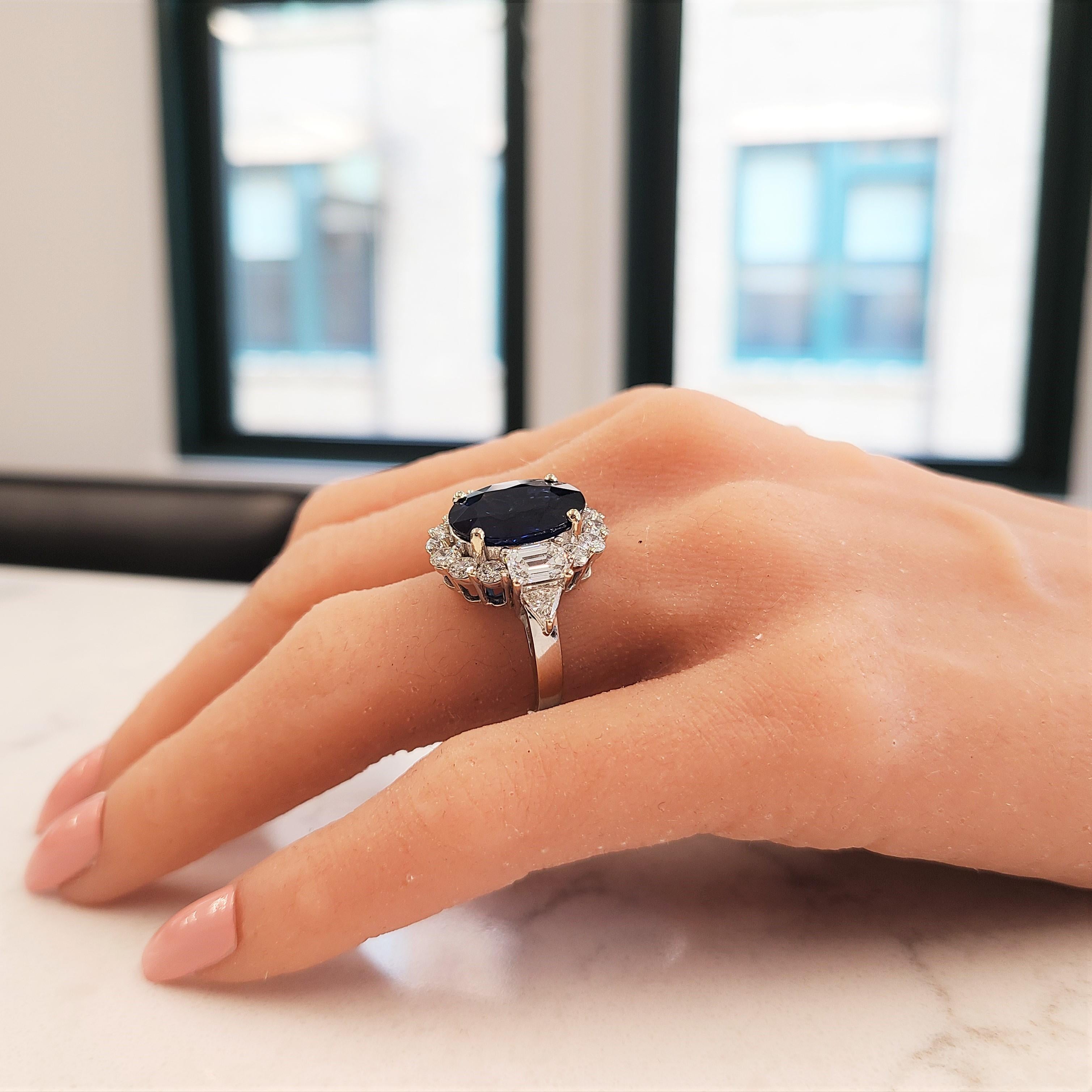 Contemporary GIA Certified 8.74 Carat Oval Sapphire and Diamond Ring in 18 Karat White Gold