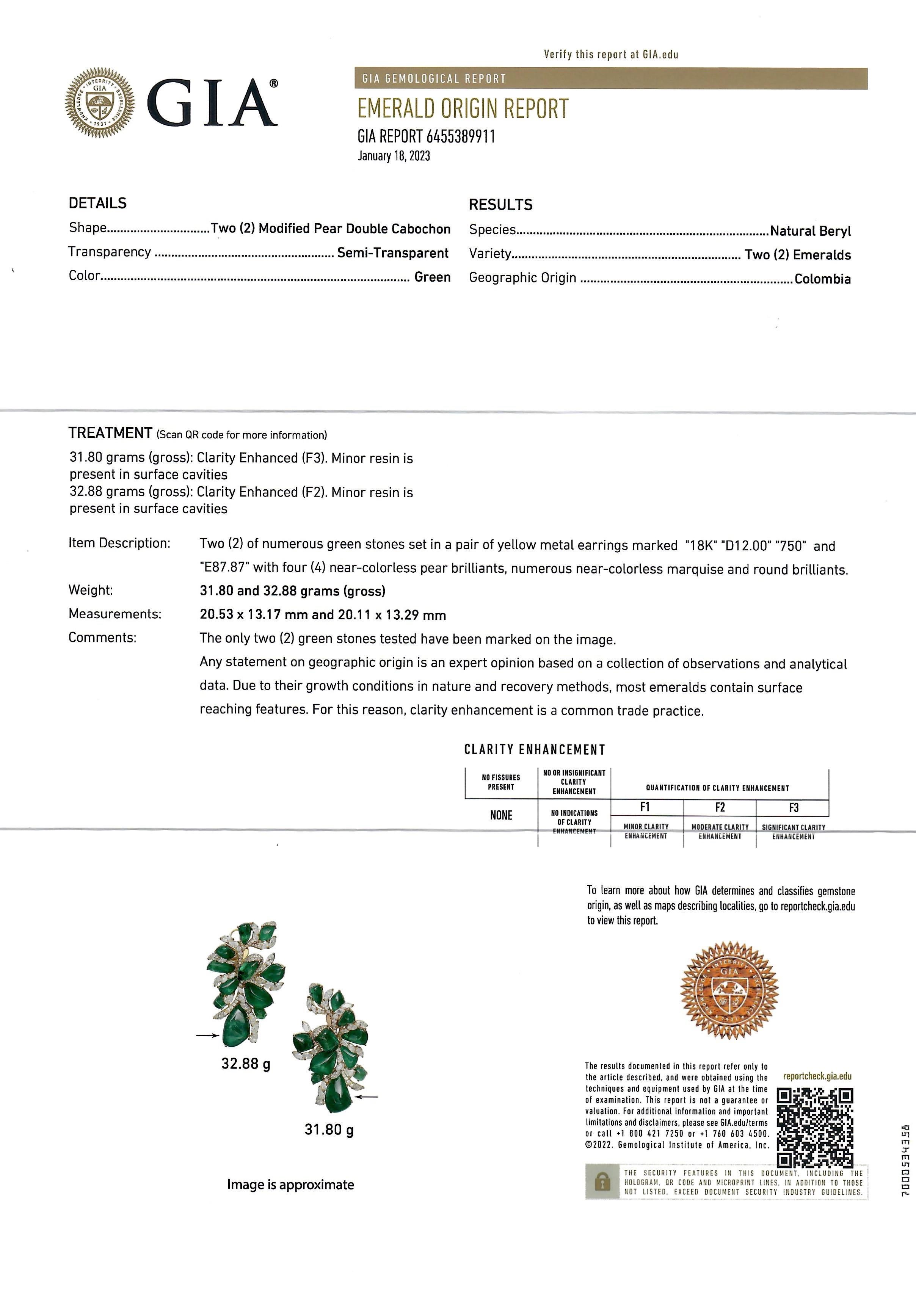 Pendiente Halo de Esmeralda Colombiana de 87,87 quilates certificada por GIA Modernista en venta