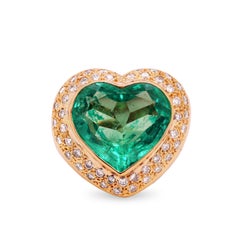 GIA Certified 8.79 Carat Heart Shape Colombian Emerald 18K Gold Diamond Ring