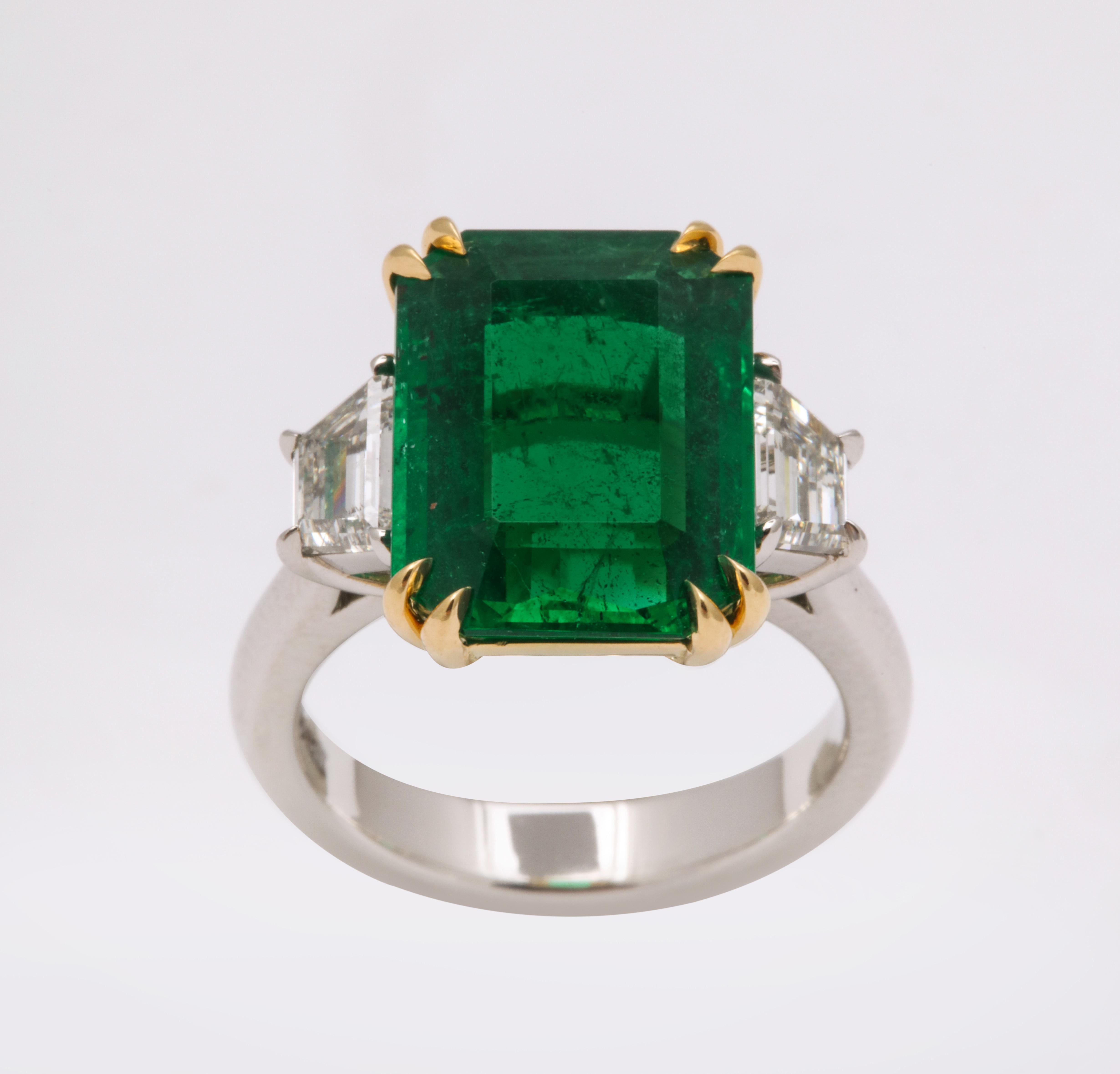 Emerald Cut GIA Certified 8.81 Carat Emerald and Diamond Ring