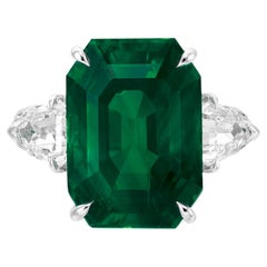 GIA Certified 8.84 Carat NO OIL Investment grade Emerald Diamond Ring
