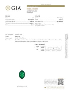 GIA Certified 8.86 Green Emerald Diamond Platinum Ring