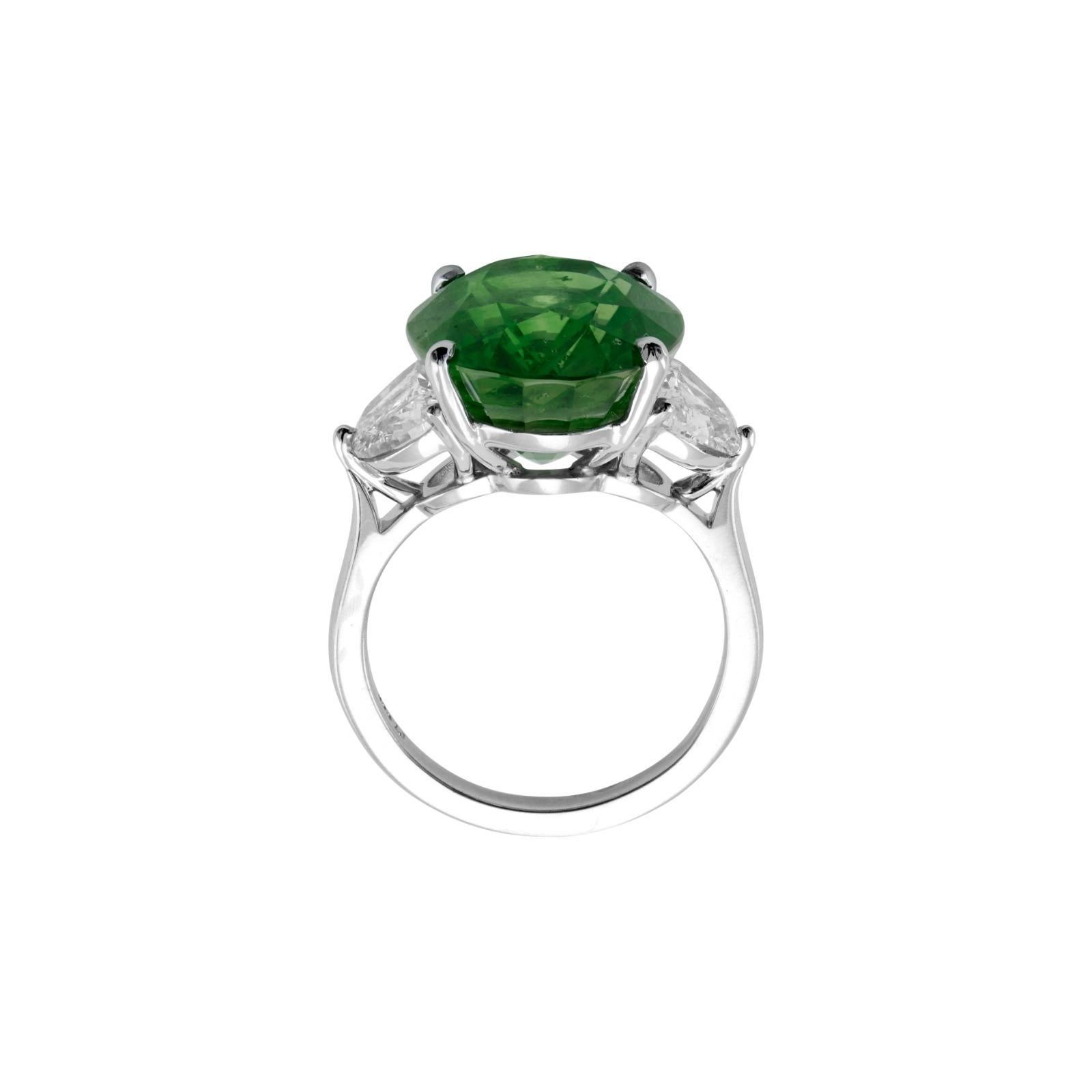 Oval Cut GIA Certified 8.86 Green Emerald Diamond Platinum Ring For Sale