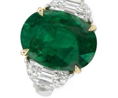 GIA Certified 8.86 Green Emerald Diamond Platinum Ring