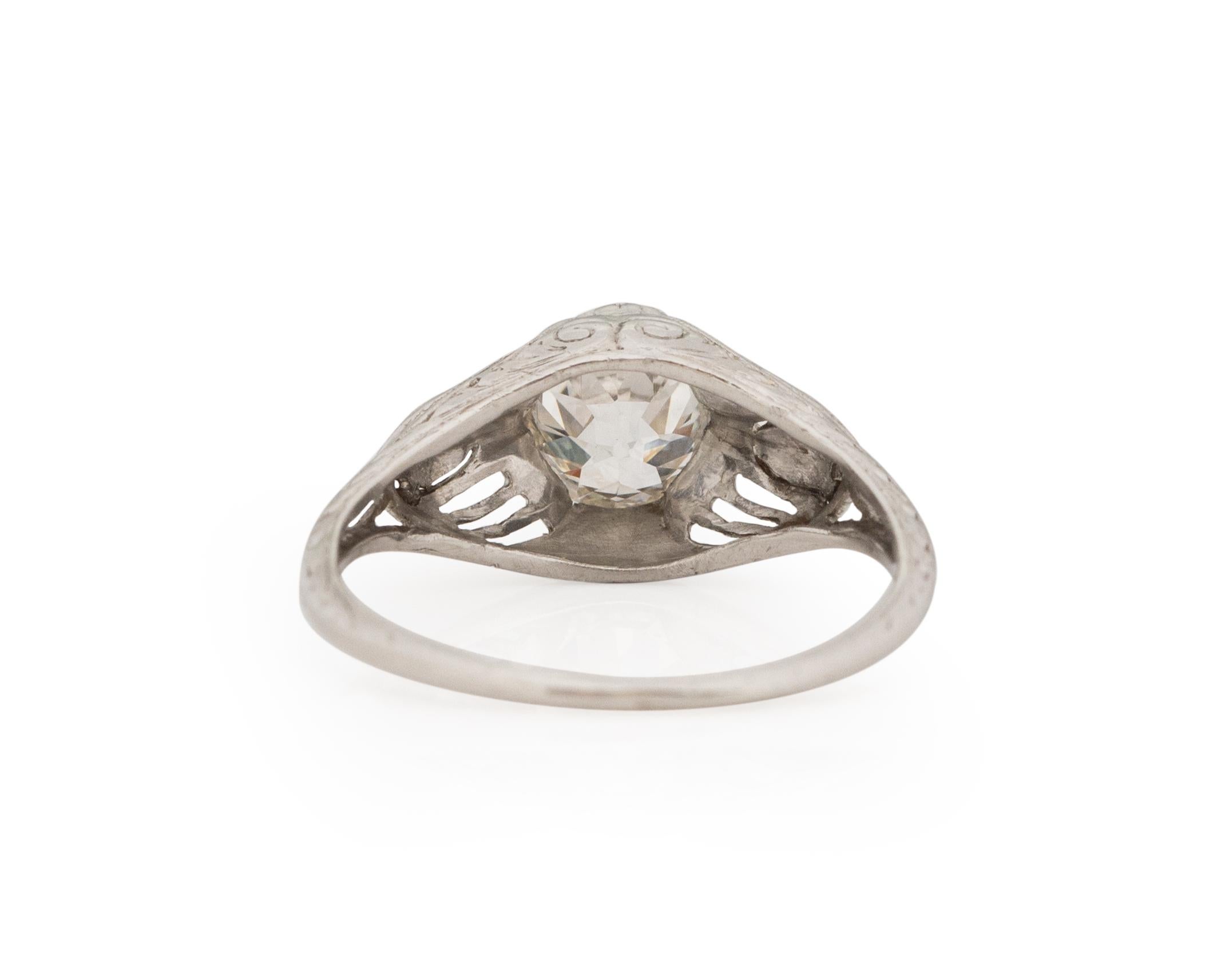 Old European Cut GIA Certified .89 Carat Art Deco Diamond Platinum Engagement Ring For Sale