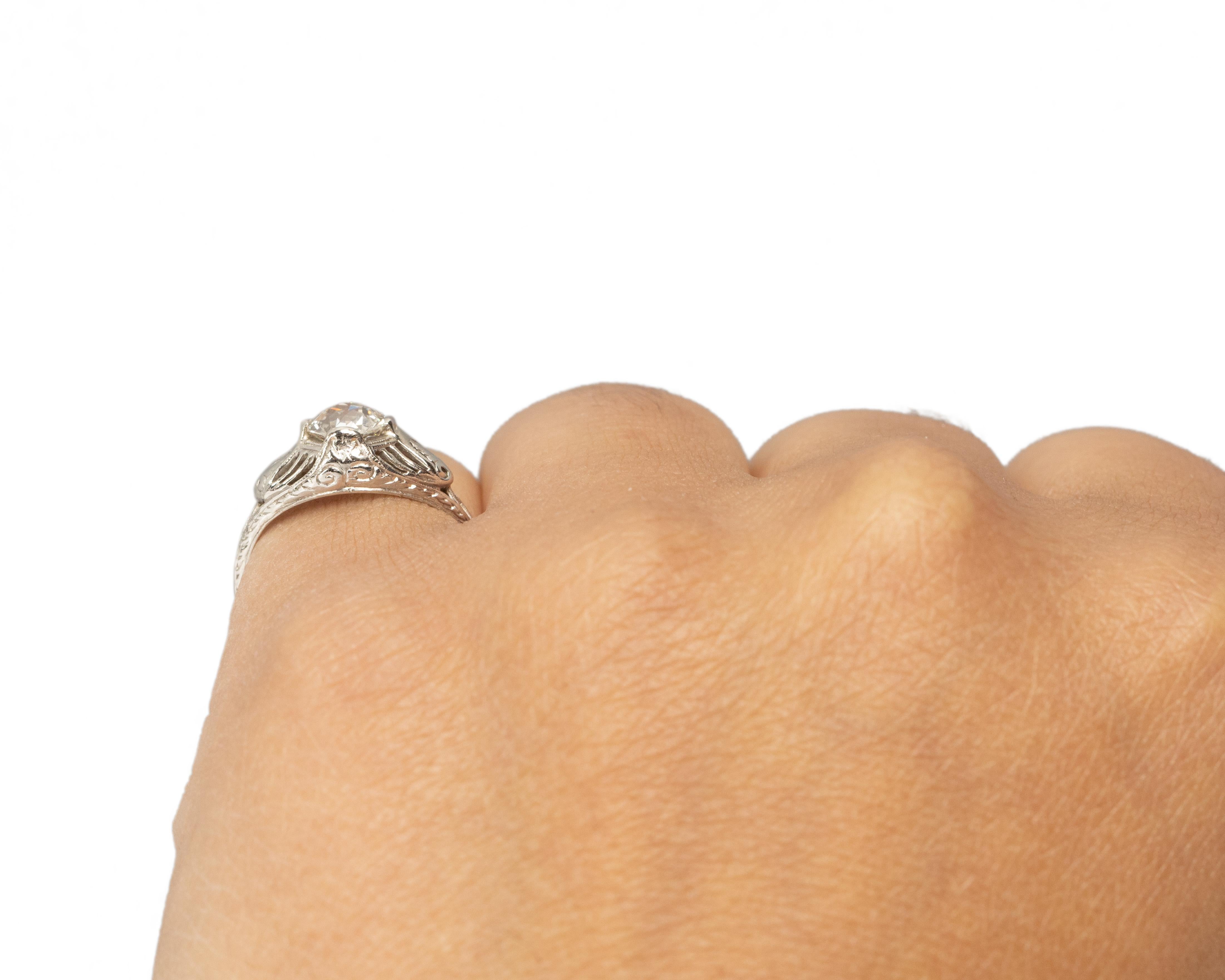Women's GIA Certified .89 Carat Art Deco Diamond Platinum Engagement Ring For Sale