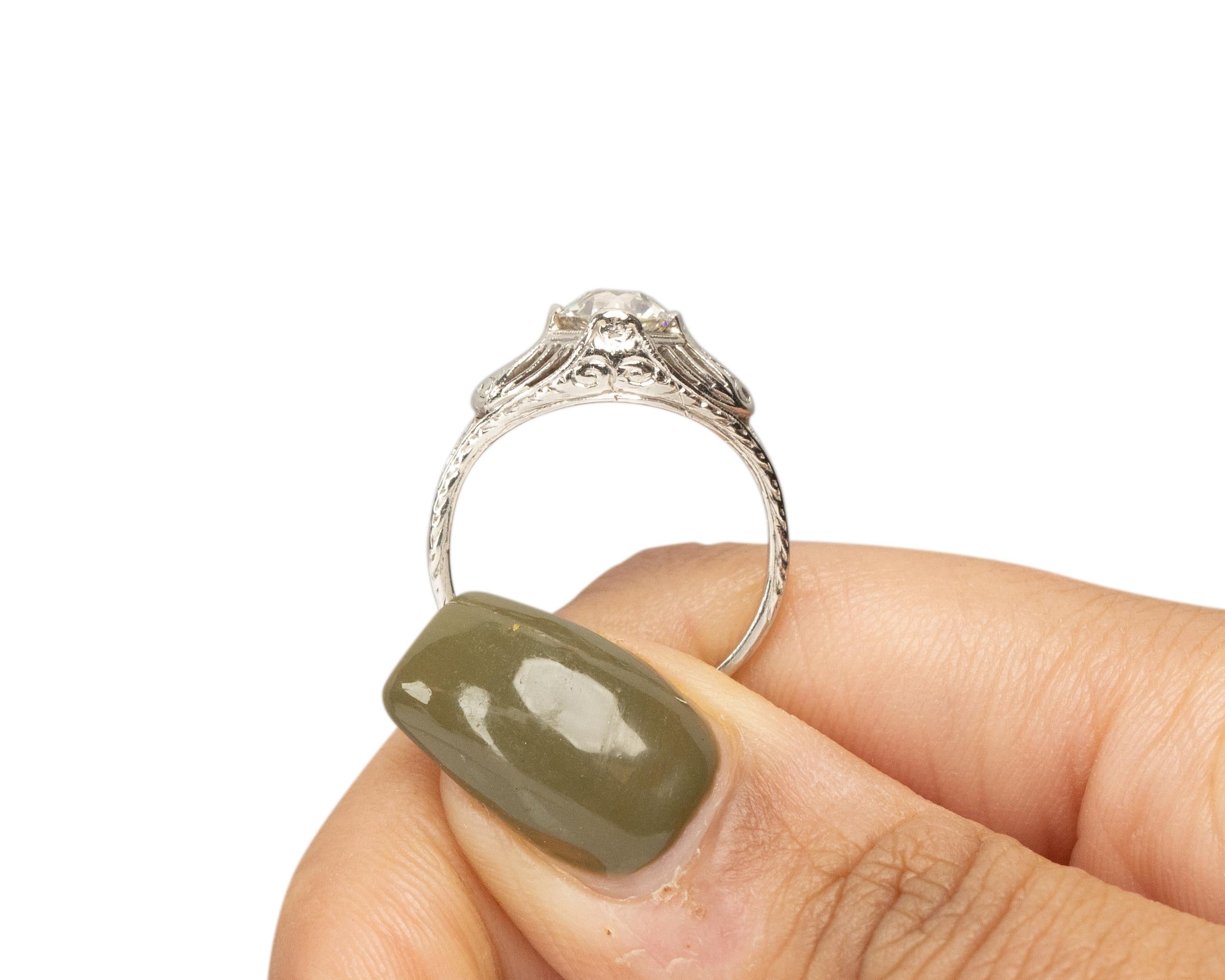 GIA Certified .89 Carat Art Deco Diamond Platinum Engagement Ring For Sale 2