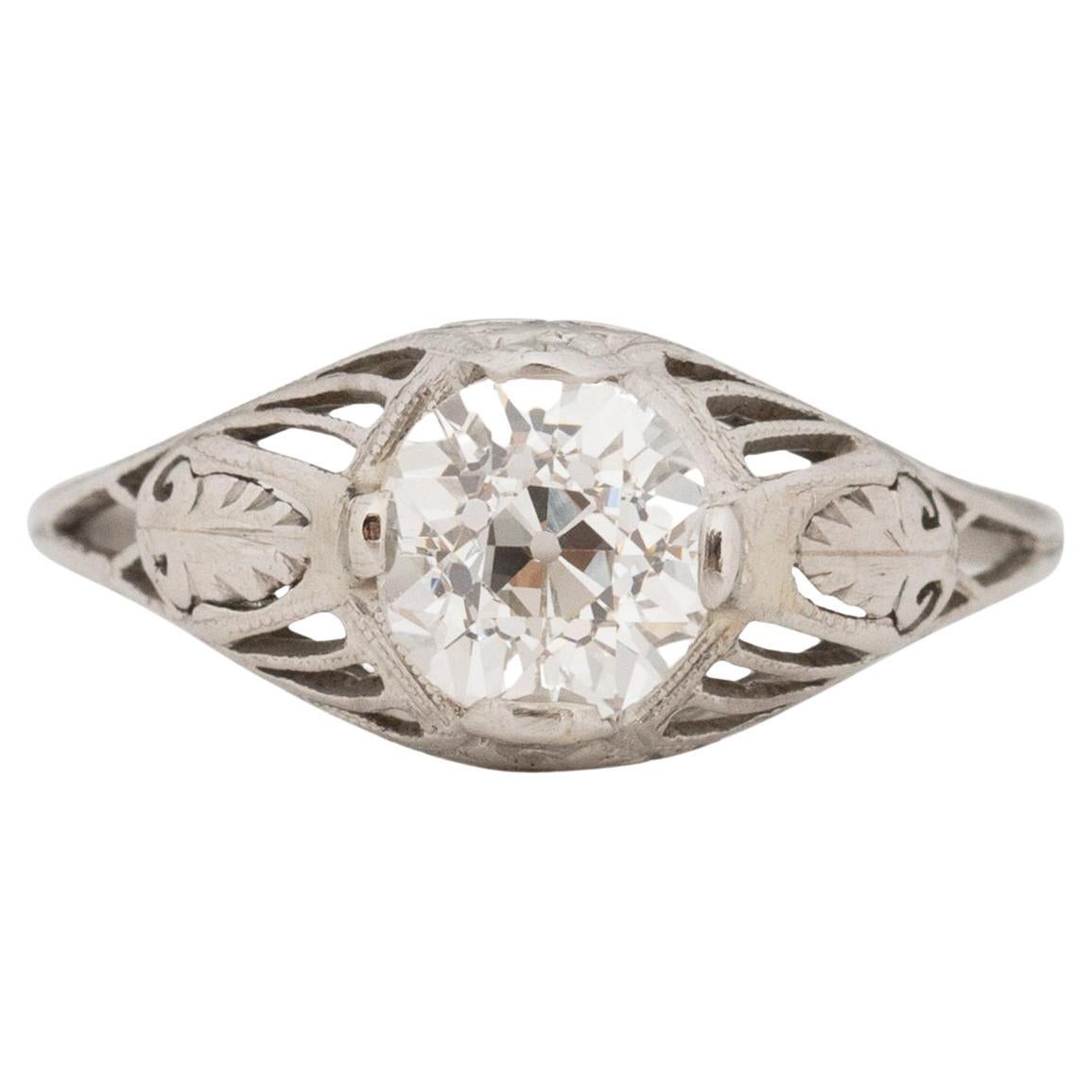 GIA Certified .89 Carat Art Deco Diamond Platinum Engagement Ring For Sale