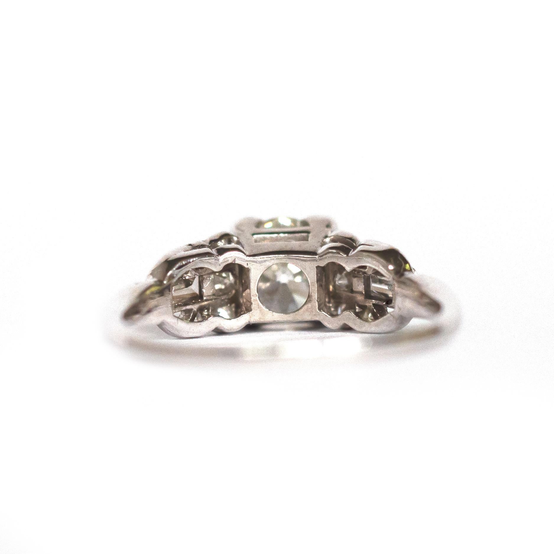 Art Deco GIA Certified .89 Carat Diamond Platinum Engagement Ring For Sale