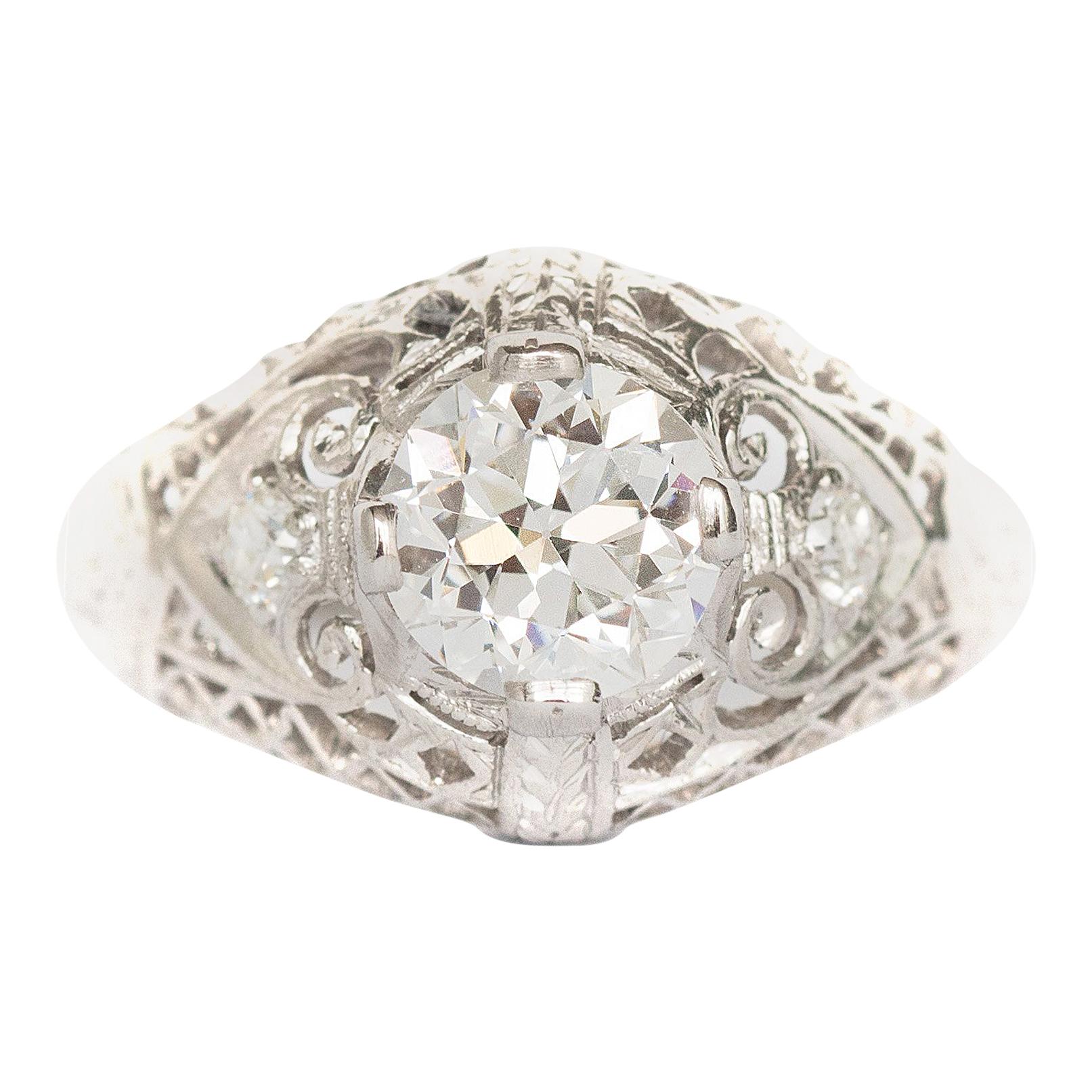 GIA Certified .89 Carat Diamond Platinum Engagement Ring For Sale