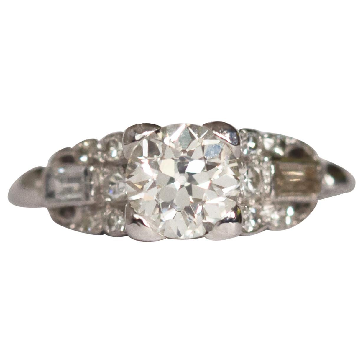 GIA Certified .89 Carat Diamond Platinum Engagement Ring For Sale