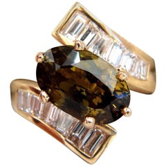 GIA Certified 8.92 Carat Natural Chrysoberyl Diamonds Bypass Ring 14 Karat
